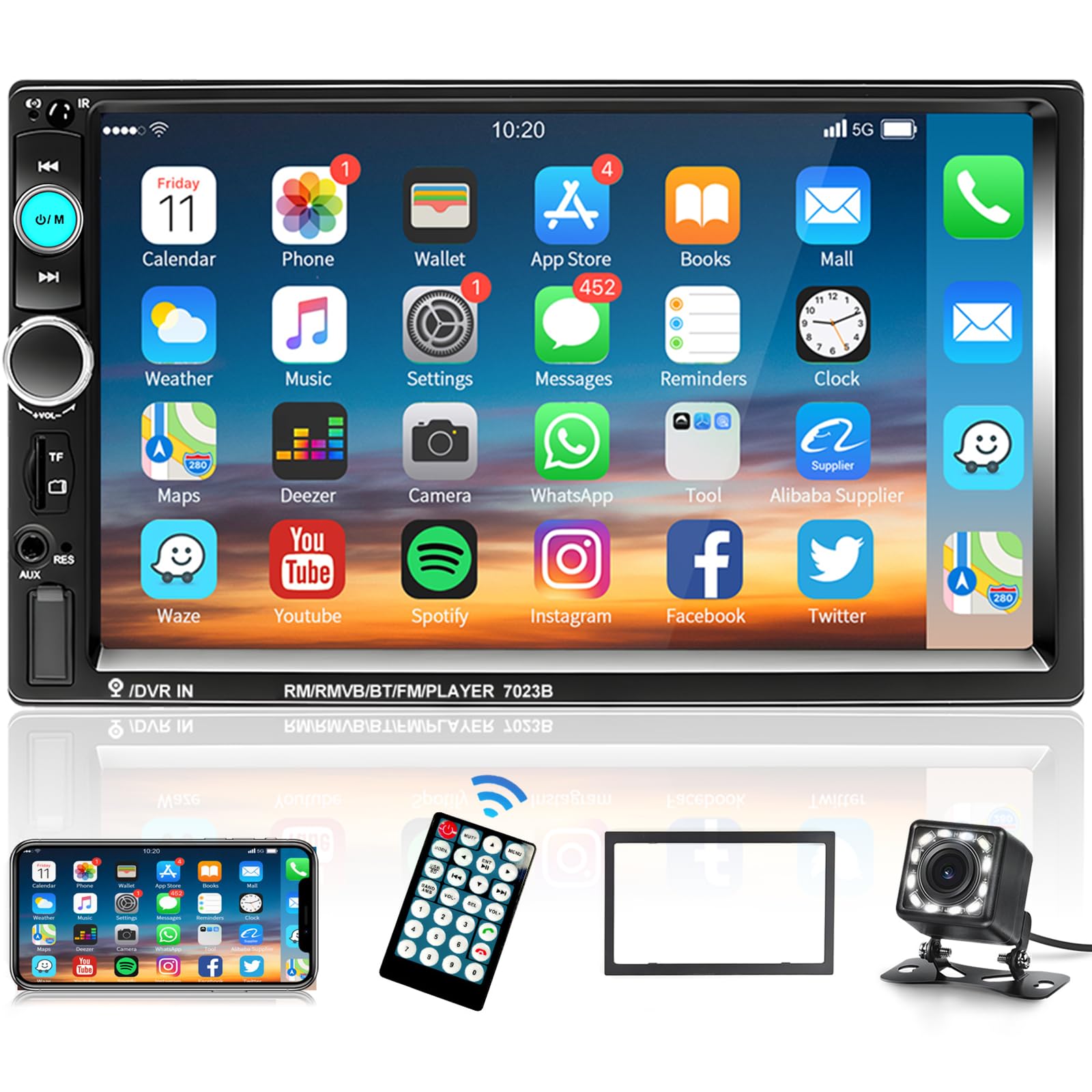 podofo Car Stereo Double Din Car Radio 7 Inch MP5 Player with HD Touch Screen Digital Display Bluetooth Multimedia Support PhoneLink USB SD Aux-in 2 Din Autoradio with Backup Camera