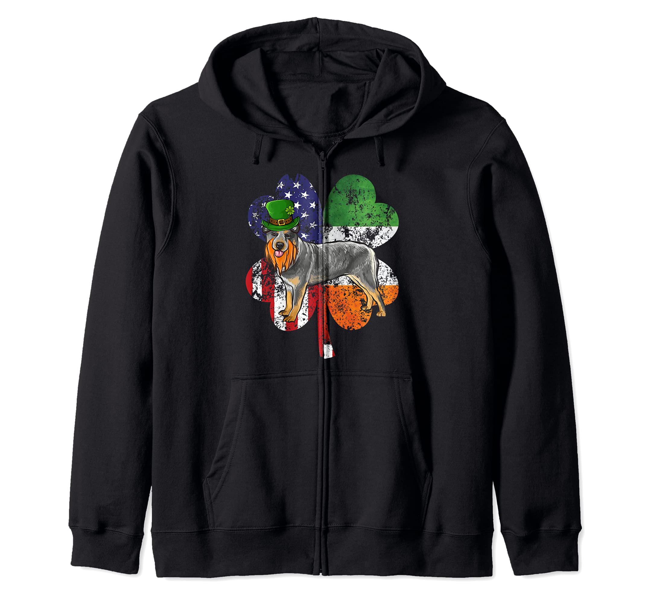 St Patricks Day Irish American Flag Australian Cattle Dog Zip Hoodie