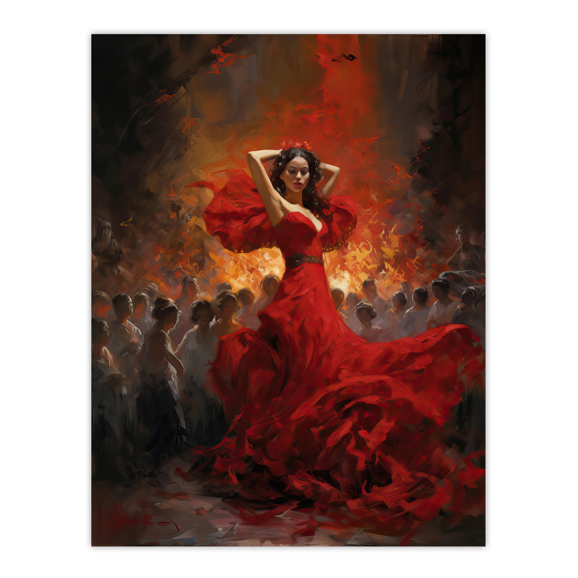Artery8 Carmen Dancing Oil Painting Fiery Gypsy Seductive Dance In Red Dress Extra Large XL Wall Art Poster Print