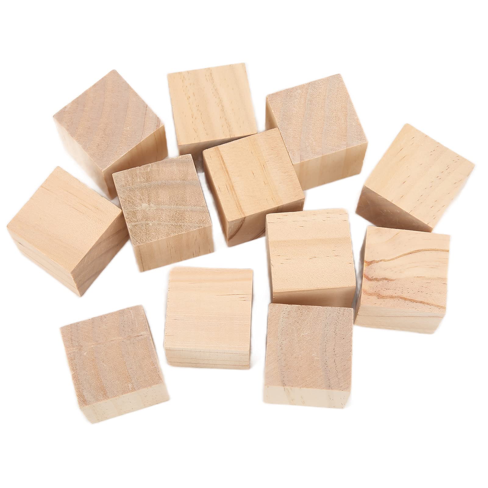12Pcs Wooden Cubes, 4 x 4 x 4 cm Unfinished Pine Wood Blocks for DIY, Stamps, Art Crafts, Puzzles, Numbers, Home Decor
