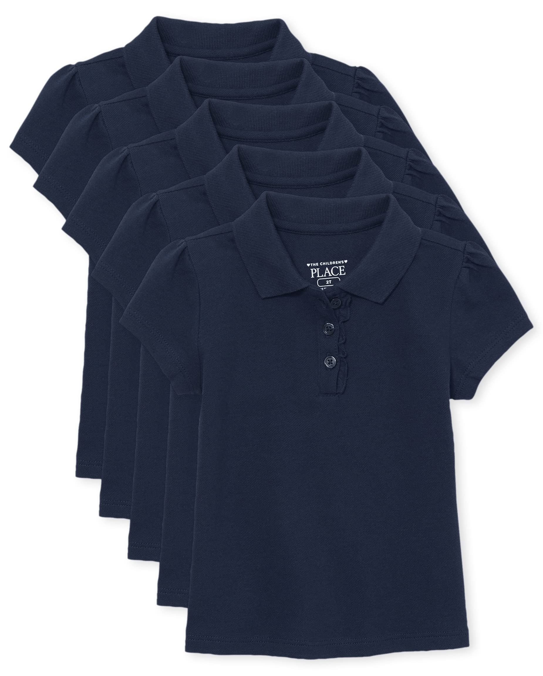 Photo 1 of The Children's Place Baby Girls and Toddler Girls Short Sleeve Ruffle Pique Polo, Tidal, 3T