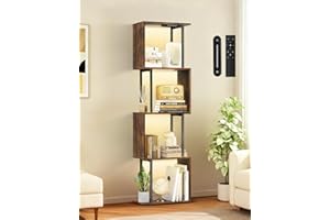 OUTONLIFE 5-Tier S-Shaped Geometric Bookshelf with LED Light, 3 Color Temperatures, Touch & Remote Control, Dimmable Standing
