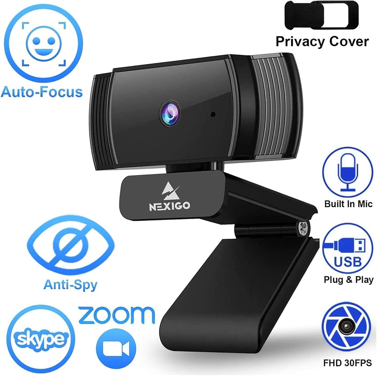 2020 AutoFocus 1080p Streaming Webcam with Stereo Microphone and Privacy Cover, NexiGo FHD USB Web Camera, for Online Class, Zoom Meeting Skype Facetime Teams, PC Mac Laptop Desktop: Electronics