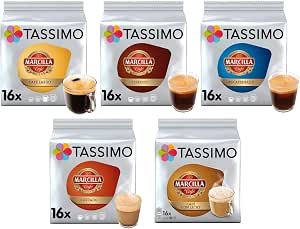 Tassimo Café Marcilla Café Selección - Marcilla Café con  Leche/Cortado/Espresso/Café Largo/Espresso Descafeinado Cápsulas de Café -  5 Paquetes (80 Porciones) : Amazon.es: Alimentación y bebidas