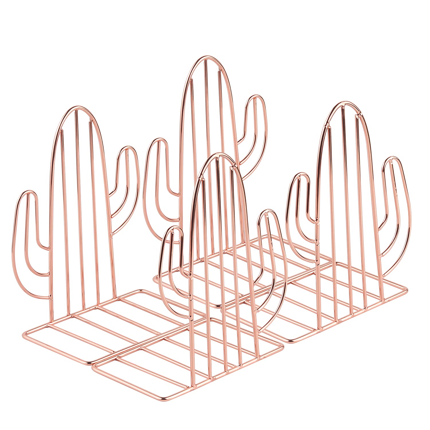 2 Pairs Cactus Book Ends, MSDADA Desk Bookends Heavy Duty, Book Ends Holder for Shelves, Metal Bookends for Office&School, Book Shelf Holder Home Decorative, Bookend Supports, Book Stoppers(Rose Gold)