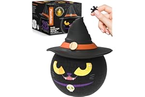 PieceRelax 3D Halloween Puzzle Candle Light - LED Jack O’ Lantern Decor with Flameless Tea Lights - Battery Operated Plastic Pumpkins for Indoor & Outdoor Spooky Decorations, Magic Cat [KL1075]