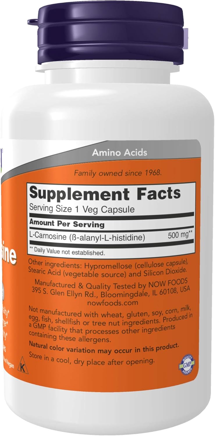 NOW Supplements, L-Carnosine (Beta-Alanyl-L-Histidine) 500 mg, Healthy Aging, 100 Veg Capsules: Health & Personal Care