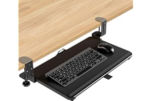 YOMT Adjustable Keyboard Tray Under Desk, Small Pull-Out Computer Keyboard Drawer with C-Clamp, 20” (24.2” Including Clamps) x 13” Slide-Out Platform Computer Drawer for Typing, Black