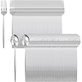 SUT 200Pcs Plastic Silverware,Plastic Spoons and Forks, Disposable Silverware,Silver Plastic Silverware, Disposable Forks and Spoons, Includes 100 forks, 100 spoons for Party, Birthday, Wedding
