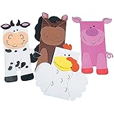 Fun Express Farm Animal Friend Puppets Craft Kit - VBS Vacation Bible School Supplies/Decor - Makes 12 - Cow, Horse, Chicken, Pig - Crafts for Kids and Fun Home Activities