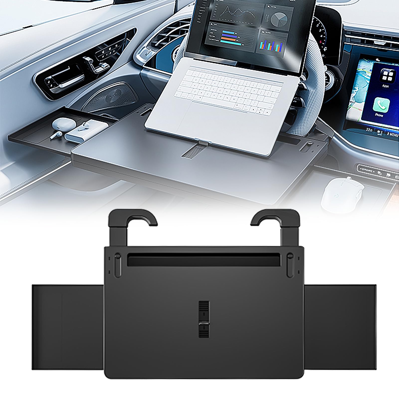 Photo 1 of ?Steering Wheel Tray&Car Laptop Desk? - Adjustable ?Car Desk? for Eating, Working, Non-Slip ?Desks for Car? Fits SUV/Truck,Steering Wheel Table? with Secure Holder for Commuters & Professionals