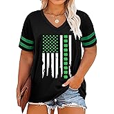 QAUN St Patricks Day Shirt Women Plus Size St. Patrick Day Tshirt Shamrock V Neck T Shirt Lucky Irish Tops
