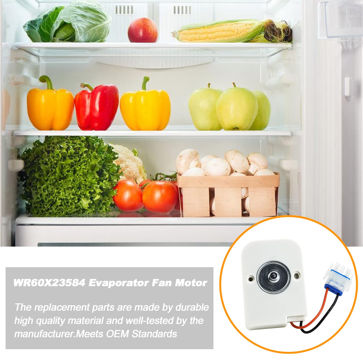 AMI PARTS WR60X23584, WR60X31522, WR60X28783 Evaporator Fan Motor Fit for G E and Hot-Point Refrigerator Replaces WR60X10046 WR60X10141 WR60X10346 PS10063450 WR60X10045