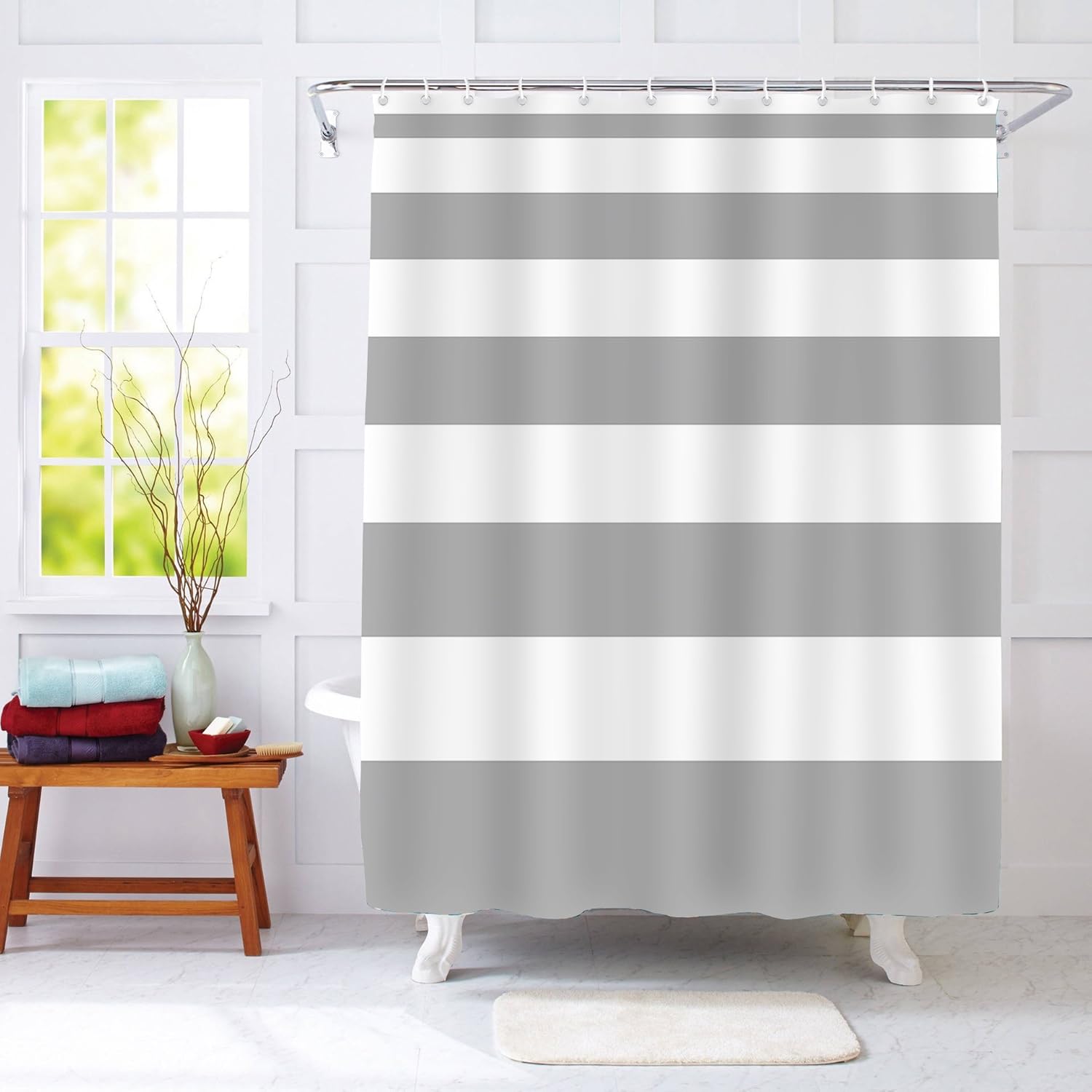 Amazon Com Grey Stripe Shower Curtain Water Soap And Mildew