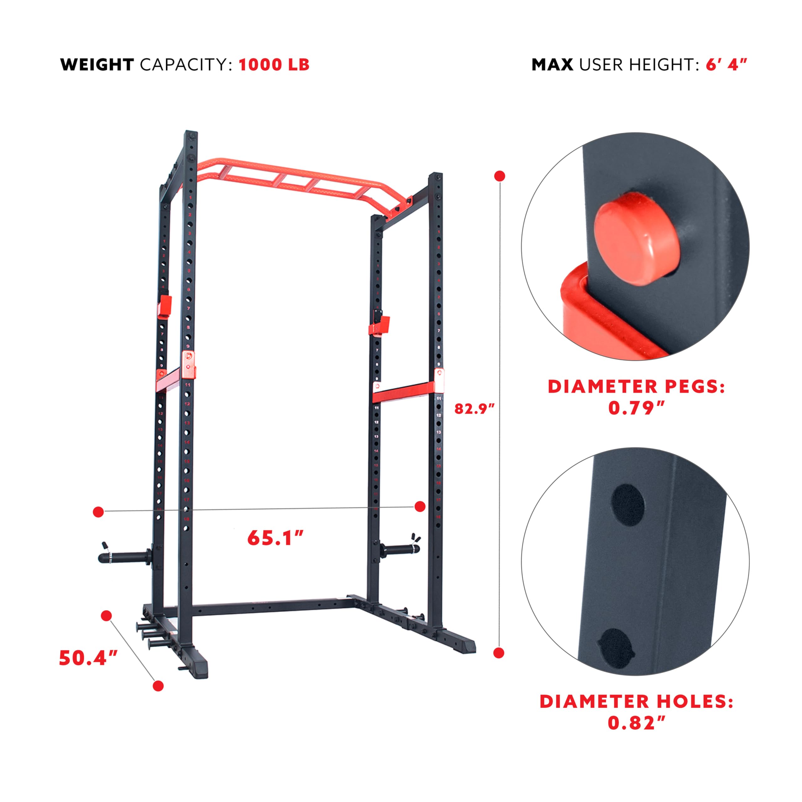 Sunny Health & Fitness Power Zone Strength Rack Power Cage - 1000 LB Weight Capacity, Spotter Bar, Angled Pull-Up Bar, J-Hooks, Resistance Band Pins, Optional LAT Pull Down