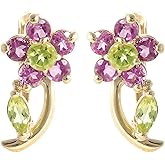 Galaxy Gold GG 1.72 Carat 14k Solid Gold Natural Amethyst Flower French Clip Earrings