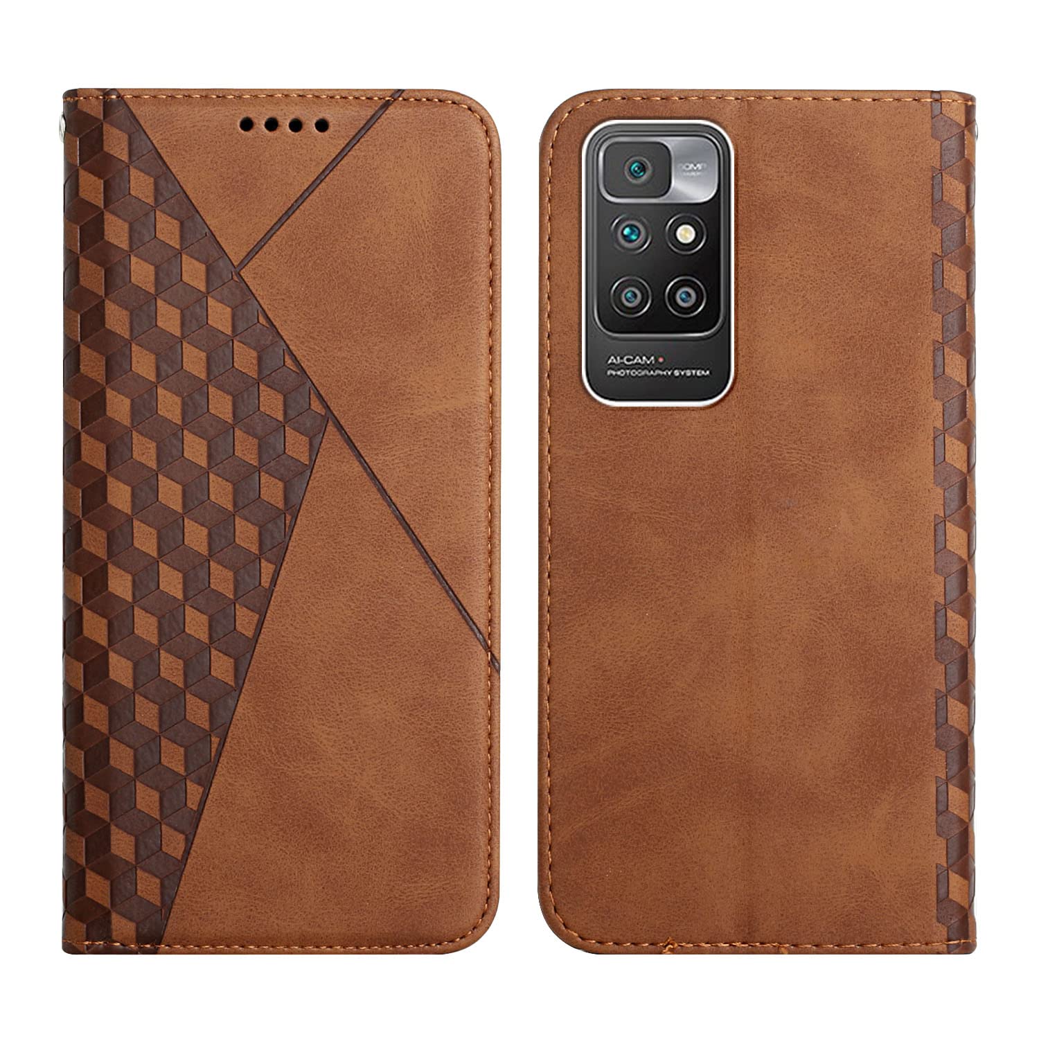 KOUYI Compatible with Xiaomi Redmi 10 Wallet Case,Premium PU Synthetic Leather Full Body Protective Cover Flip Card Slots Magnetic Closure Kickstand Anti-Scratch Shockproof Cases (Brown)