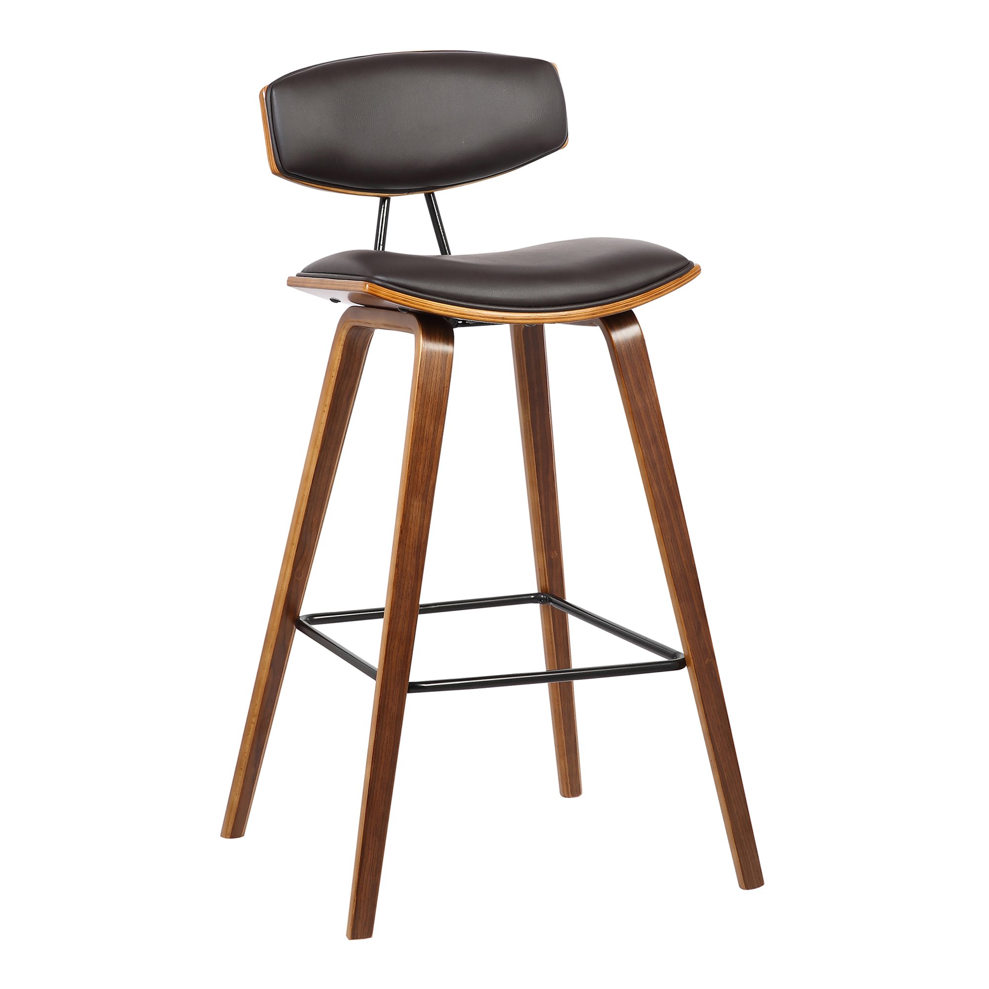 Armen Living LCFOBAWABR30 Fox 30" Counter Height Barstool in Brown Faux Leather and Walnut Wood Finish