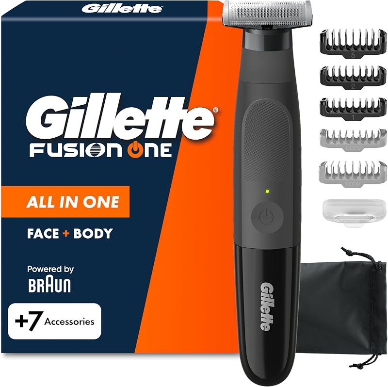 Aparador de barba Fusion One e Barbeador de Corpo, Barbeiro Tudo-Em-Um Para Rosto e Corpo, Cabeça Pivotante, 4 Pentes, Caixa, Impermeável, Sem Fios, 45 Min de Utilização