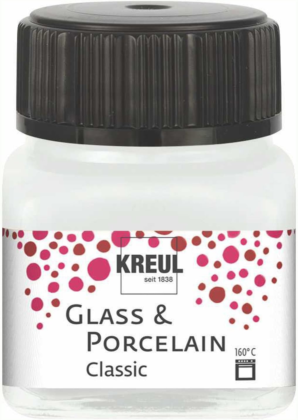 Kreul 16200 - Glass & Porcelain Classic Cream White, 20 ml Jar, Water-Based Gloss Glass and Porcelain Paint, Quick Dry, Opaque