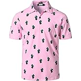 JOGAL Mens Golf Polo Shirts Short Sleeve Dry Fit Performance Moisture Wicking Printed Summer T-Shirt