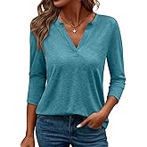 TICTICMIMI Women's V Neck 3/4 Sleeve T Shirts Casual Basic Summer Tees Shirts Loose Fit Tunic Tops