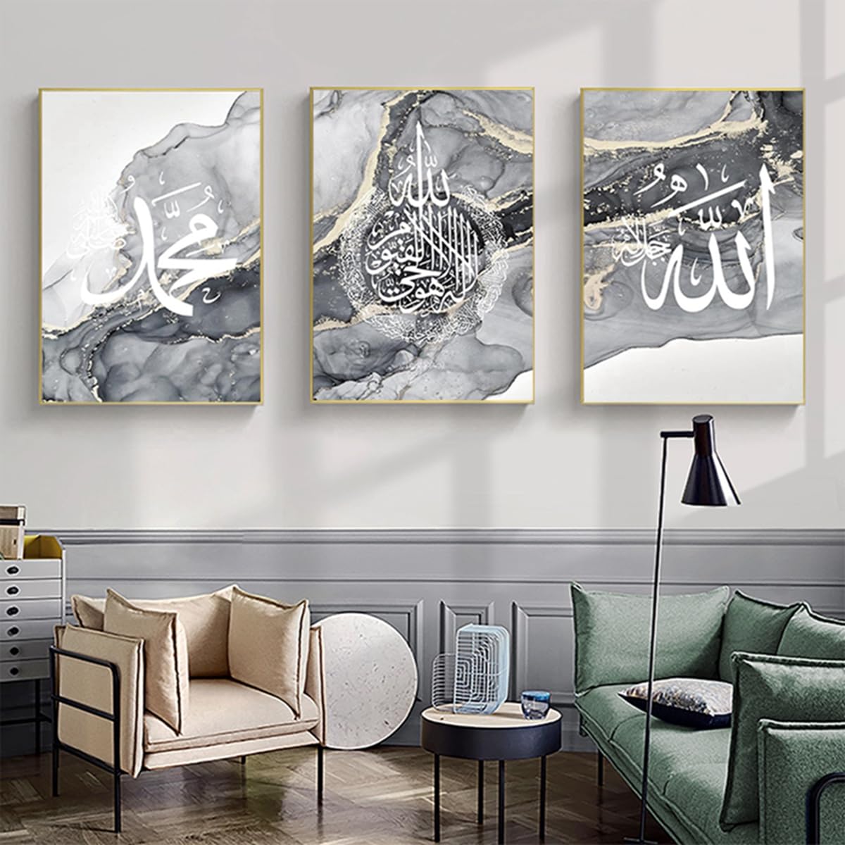 MKHFUW Modern Abstract Wall Painting Art Decoration, Islamic Picture Arabic Calligraphy Decoration Ink Painting Poster, Frameless (Wall Art - 6.20x30cm*3) — image 1