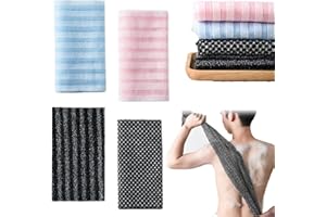 4Pack Exfoliating Shower Towel,2026 New Exfoliating Shower Towel 48 Inches for Men Women (Blue+Pink+Black Striped+Black Plaid