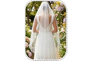 Heread 1 Tier Bride Wedding Veil Fingertip Length Short Bridal Tulle Veils with Comb and Cut Edge