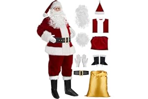 MANNICE Santa Claus Costume for Men 9PCS, Christmas Santa Costume Adult Deluxe Santa Suit Professional Santa Outfit
