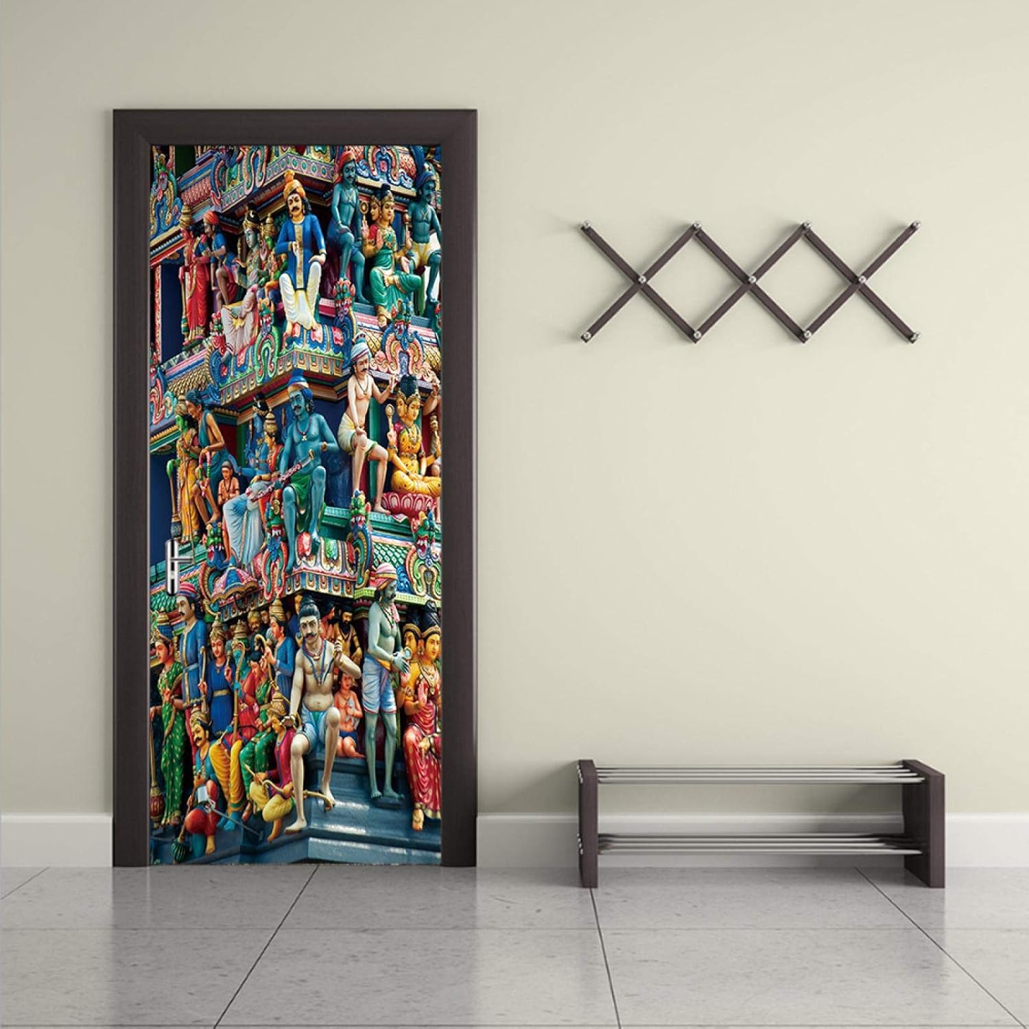 FGPXCD Door Stickers 3D Door Murals 77X200Cm Hindu Temple Removable Door Murals SelfAdhesive