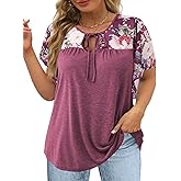 DOLNINE Women's Plus Size Tops Casual Summer Boho Floral Tunics Ruffle Sleeve Crewneck Loose Blouses Shirts