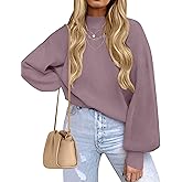ZESICA Women's Casual Turtleneck Long Lantern Sleeve Fall 2026 Oversized Ribbed Knit Pullover Sweater Jumper Top