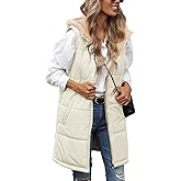 Jyanl Womens Long Puffer Vest Fall Sleeveless Fleece Vest Reversible Vests Zip Up Winter Coat Fleece Jacket Long Hoodie