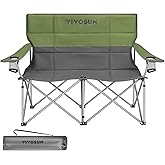 [outlets]VIVOSUN Double Camping Chair, Fully Padded Folding Loveseat, Portable Oversized Duo Chair with Storage Cup Holders, Height-adjustable Armrests & Carry Bag, Supports up to 500lbs, Green & Grey
