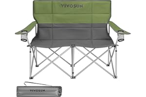 VIVOSUN Double Camping Chair, Fully Padded Folding Loveseat, Portable Oversized Duo Chair with Storage Cup Holders, Height-Ad