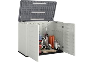 Outsunny Outdoor Storage Cabinet, 35 Cu.Ft Waterproof Outdoor Storage Shed with Lockable Doors and Openable Top for Garbage B