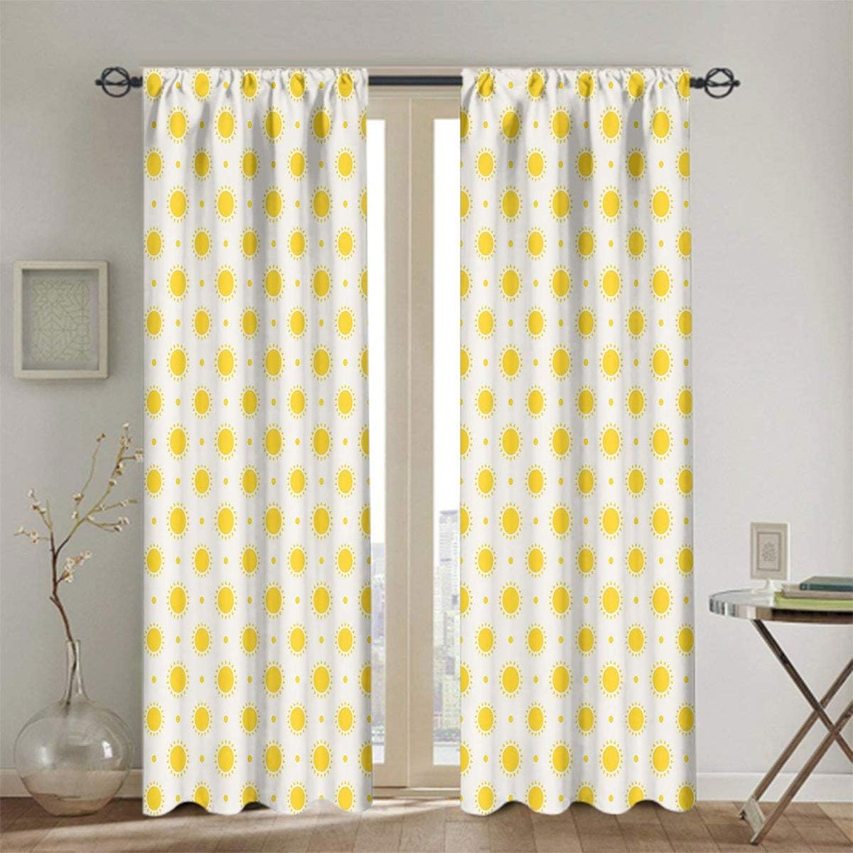 Cortina geométrica para baño con diseño de lunares, con cenefa, 52 x 45