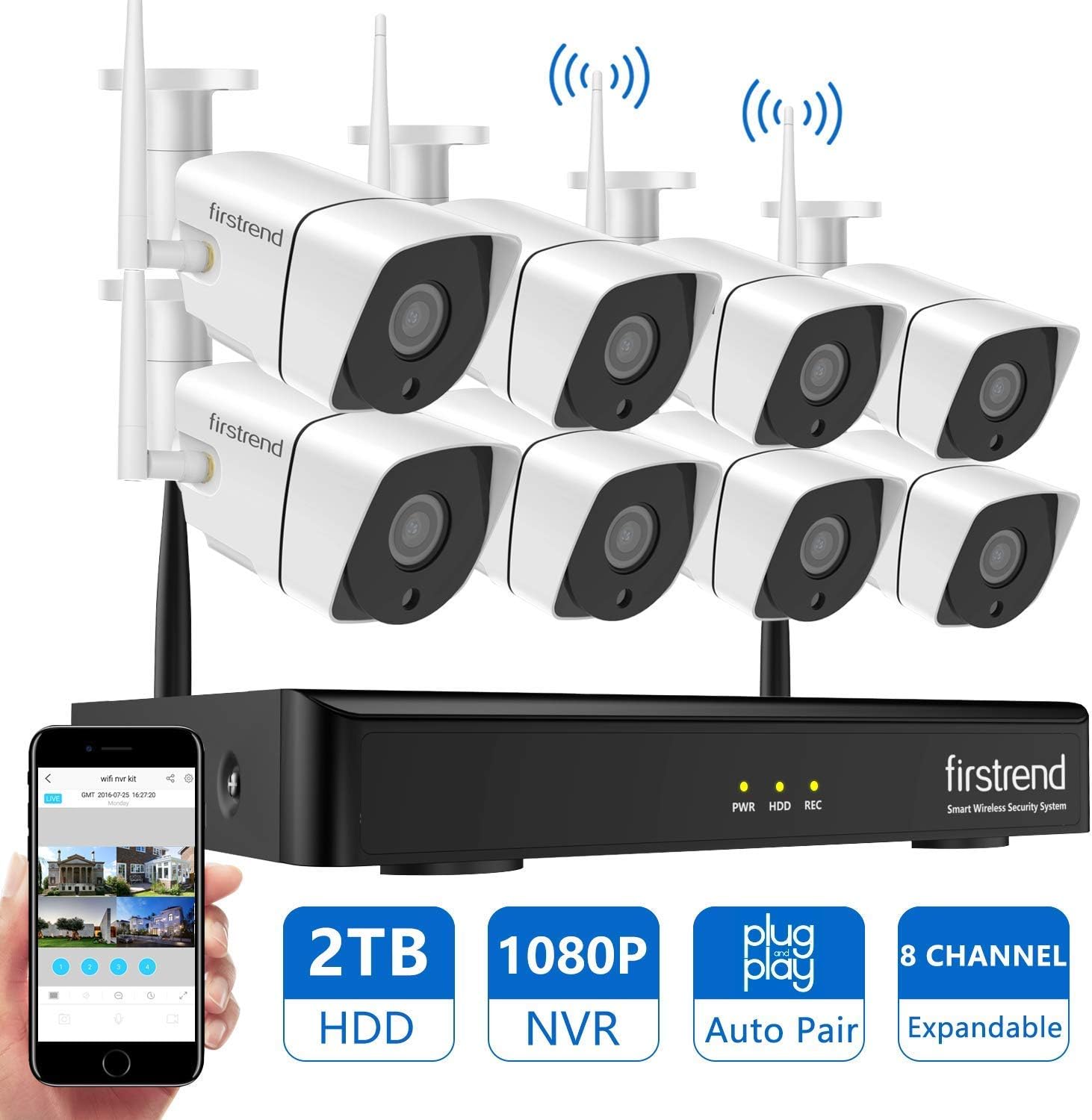 Wireless Security Camera System Outdoor, Firstrend 1080P