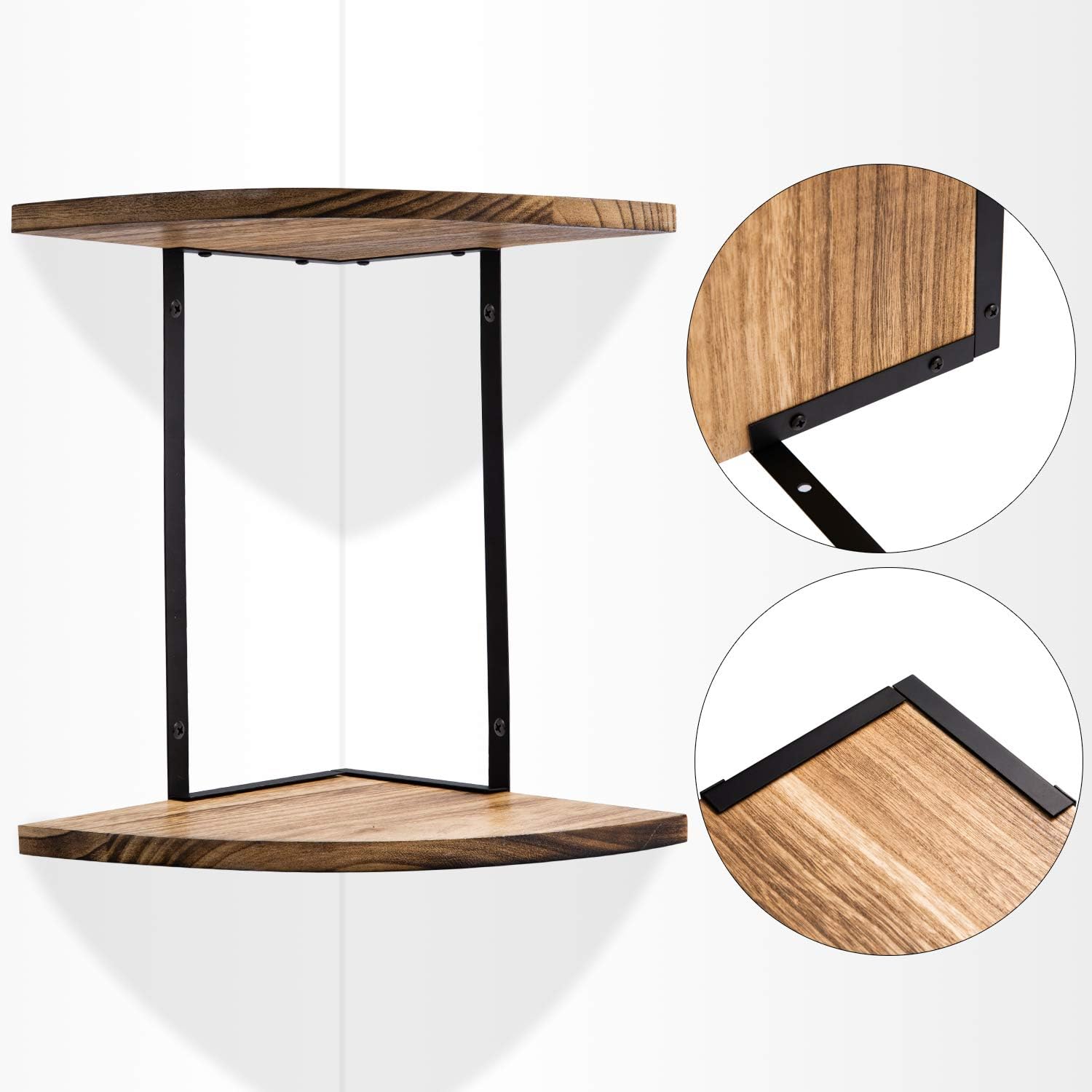 NEX 2-Tier Corner Shelf Floating Wall Mount Round End Shelves for Living Room, Bedroom: Furniture & Decor