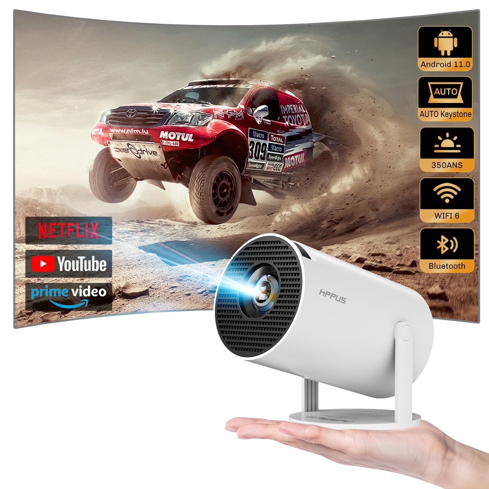 HIPPUS Mini Projector with WiFi and Bluetooth, Auto
