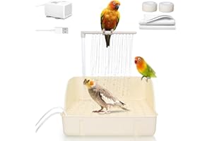 Jevnd Automatic Parakeet Bird Bath with Pump, Large Bird Shower Fountain Indoor Bathtub with Running Water, Parrot Bath Tub Faucet for Pet Birds, African Grey, Cockatiel, Conure, Budgie, Lovebird
