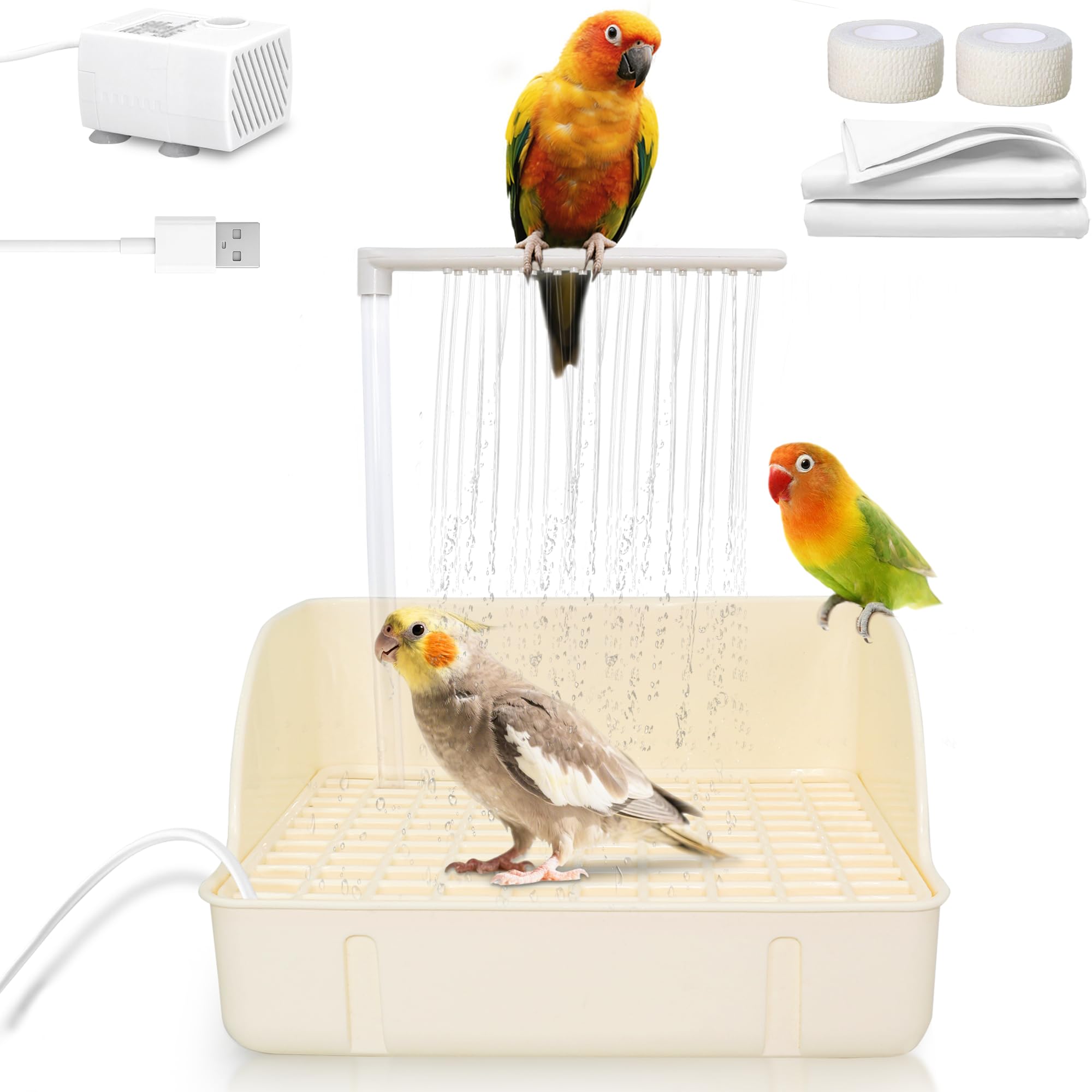 Photo 1 of Automatic Parakeet Bird Bath  hiwith Pump, Large Bird Shower Fountain Indoor Bathtub with Running Water, Parrot Bath Tub Faucet for Pet Birds, African Grey, Cockatiel, Conure, Budgie, Lovebird (White)