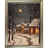 Vintage Christmas Home Decor Christmas Village Town Painting Framed Winter Wall Art Farmhouse Artwork Christmas Picture Wall Decor Seasonal Home Decoration Holiday Canvas Print Artwork
