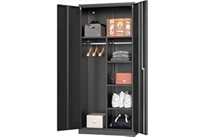 Coolsun Metal Wardrobe Cabinet, 71" Lockable Wardrobe Cabinet with Adjustable Shelves and 2 Hanging Rods, Metal Armoire Closet with Locking Doors for Bedroom,Home Office,Gym