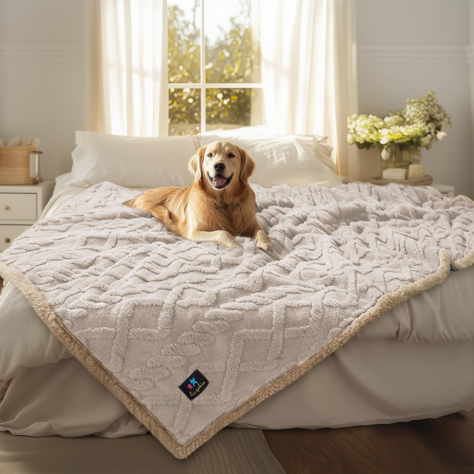 Photo 1 of Waterproof Pet Blanket, Liquid Pee Proof Dog Blankets for Sofa Bed Couch, Reversible Sherpa Fleece Furniture Protector Cover for Small Medium Large Dogs Cats,Beige-Thicken X-Large?85" x 57"?