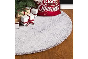 S-DEAL 48 Inches Faux Fur Christmas Tree Skirt Decoration Double Layers Soft Carpet Xmas Holiday Party Ornaments Indoor Outdoor Decorative Gift Grayish White