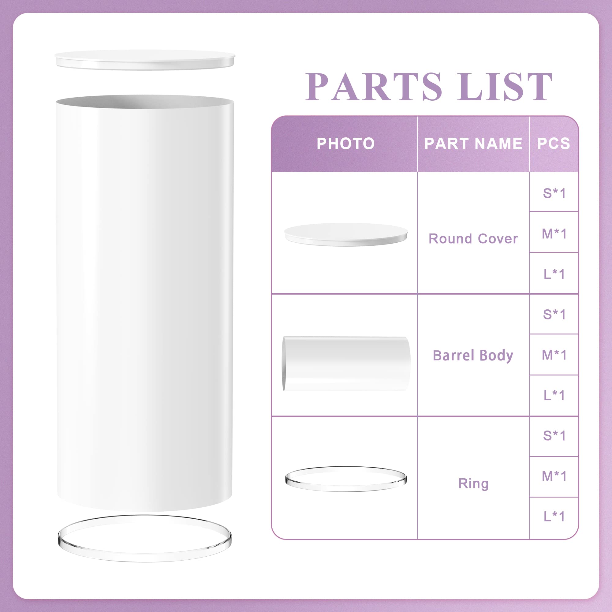 Putros Cylinder Pedestal Stands 3Pcs White Round Cylinder Pedestal Display Plinth Pillars for Wedding Party Decor 35.4''(L),29.5''(M),23.6''(S)
