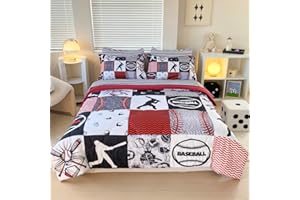 Gusuhome 7 Piece Baseball Comforter Set Bed in A Bag Queen Size 3D Softball Sports Bedding Set for Boys Kids Microfiber Comforter All Season (1 Comforter, 1 Flat Sheet, 1 Fitted Sheet, 4 Pillowcase)