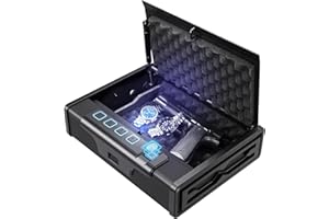 NASTARKI Gun Safe, Biometric Gun Safe for Pistols, Handgun Safe 3 Ways Quick Access Fingerprint Gun Safe, Sturdy Pistol Safe for Home Bedside Desk Car, Gun Lock Safe Box with USB-C Port Led Light